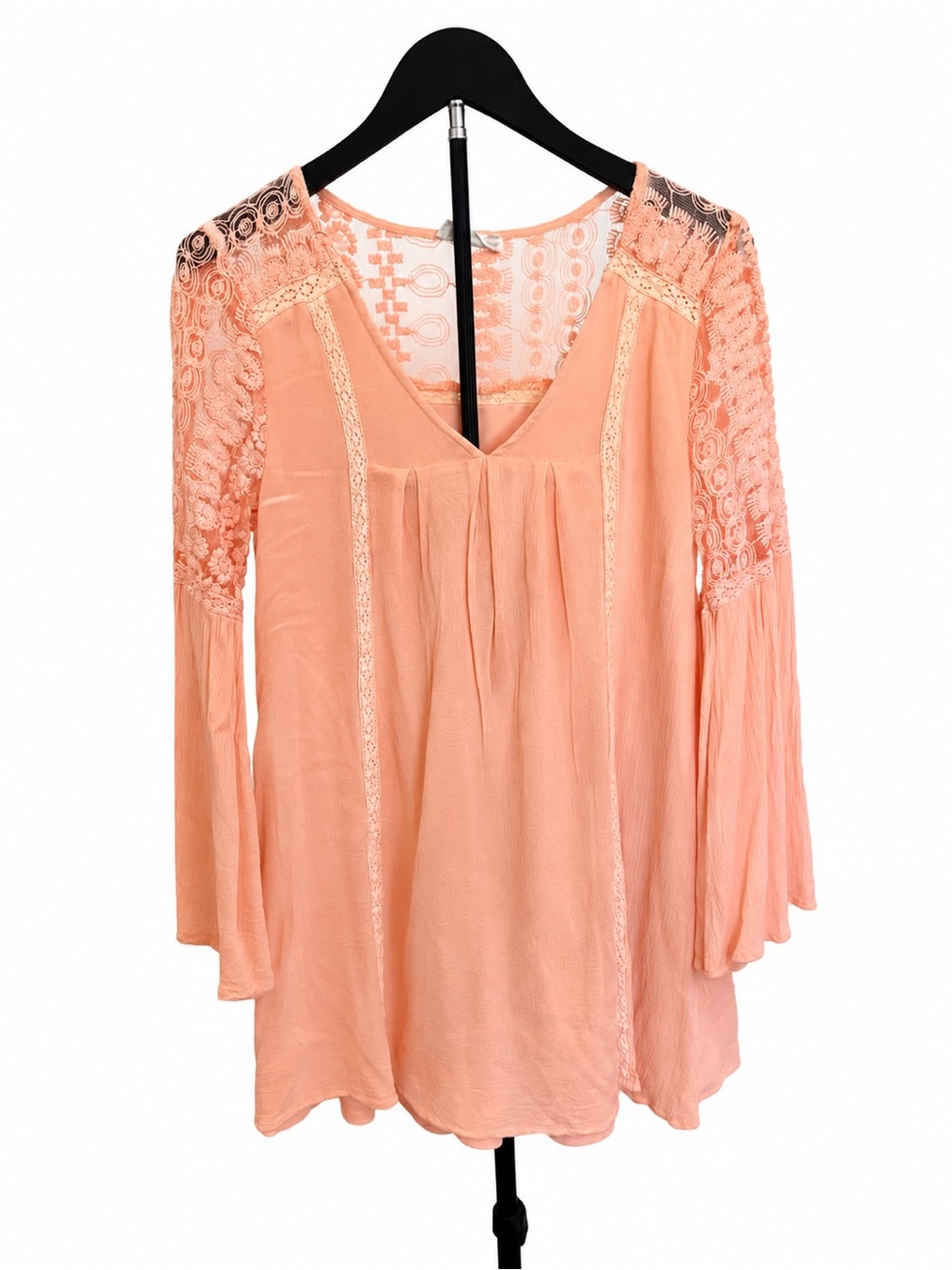 Altar'd State Peach Lace-Trim V-Neck Tunic Dress